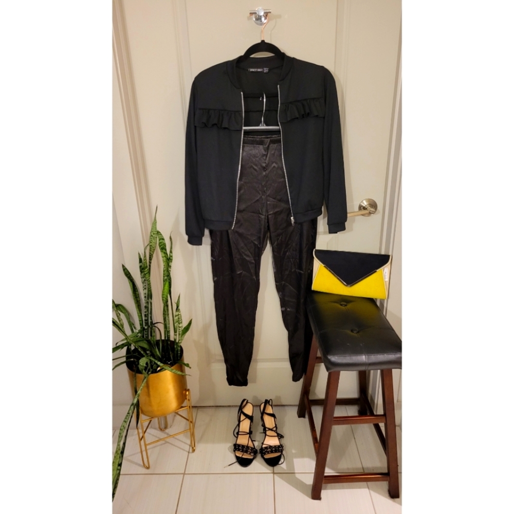 Black Satin Joggers - MEDIUM